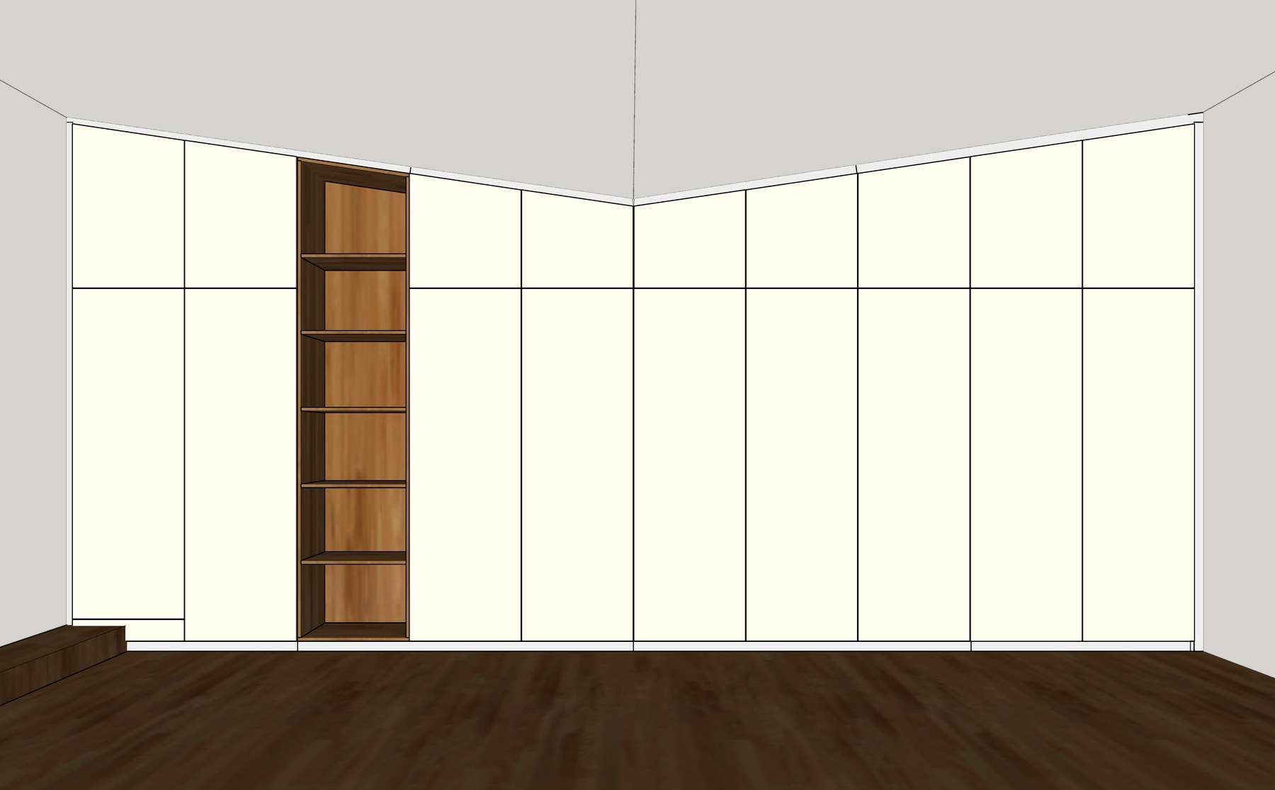 Entwurf: Eck-Garderobe nach Maß: Zeichnung und fertiger Schrank